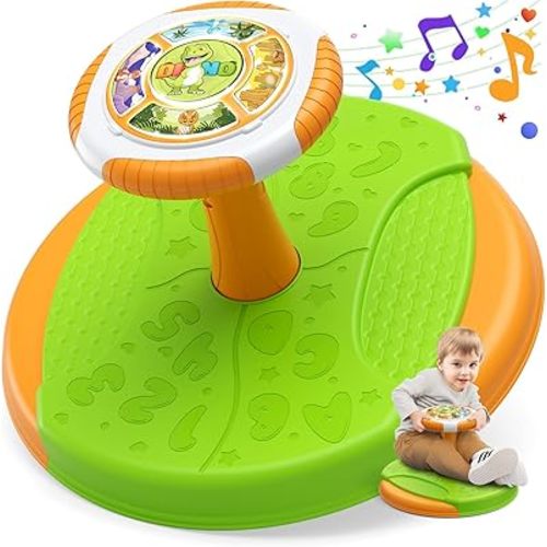 Dinosaur Sit and Spin Toys for Toddlers Boys, 360° Toddler Spinning Seat with LED Lights and Music, Sensory Toys Birthday Gift for Kids