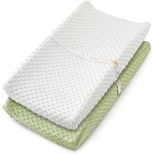 Homiest 2 Pack Changing Pad Cover, White + Sage Green Changing Table Sheets, Ultra Soft Fleece Minky Dot Fabric, Breathable Comfortable Diaper Pad Cover for Girls and Boys, Machine Washable