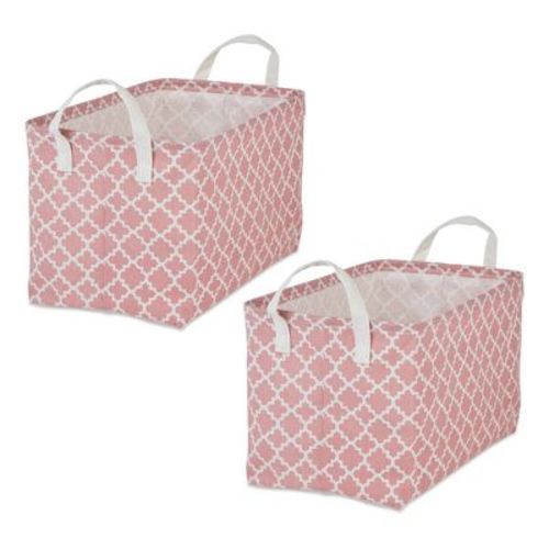 Design Imports Set of 2 Rectangle L 10.5 x 17.5 x 10 Pe Coated Cotton Poly Laundry Bins Lattice Rose: Polyester Cesta para Ropa Sucia