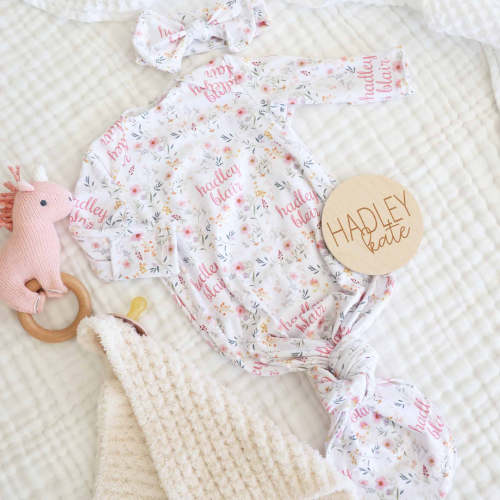 Winnie's Wildflower Personalized Newborn Baby Knot Gown