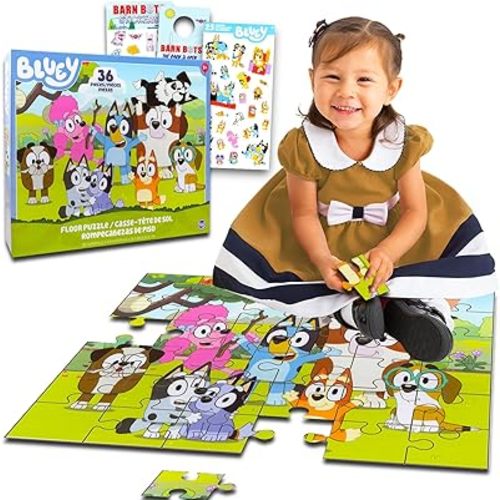 Bluey Floor Puzzle for Kids Set - Bundle with 36 Piece Floor Puzzle for Boys, Girls Plus Stickers, More | Bluey Puzzles for Kids Ages 3-5