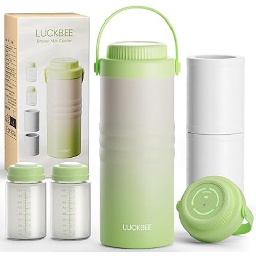 LUCKBEE Portable Breastmilk Cooler - 16oz Breast Milk Cooler Bottle with LCD Temp Display Cooling up to 24 Hours, Breastmilk Chiller with 2pcs Milk Storage Bottles, Breastfeeding Essentials for Baby