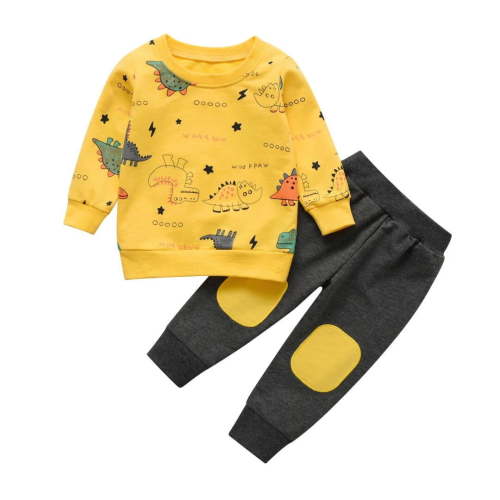 Toddler Baby Boy Clothes Animal Style Long Sleeve Tops and Long Pants Set Fall Sweatsuits Outfits Yellow 6-9 Months