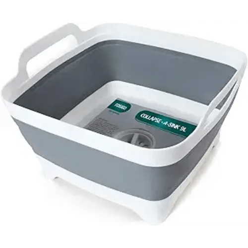 Collapsible Dish Basin with Drain Plug, 2.4 Gal (9L) Space-Saving Foldable Sink, Wash Basin for Kitchen, Baby Bottles, Vegetable Washing, Camping, RV and Party Beverage Tubs