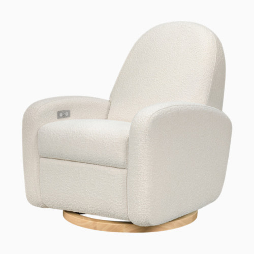 babyletto Nami Electronic Recliner and Swivel Glider - Ivory Boucle With Light Wood Base