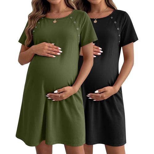 Huukeay 2 Pack Labor and Delivery Hospital Gown Women Nursing Birthing Maternity Dress 3 In1 Breastfeeding Buttons Pjs Robe