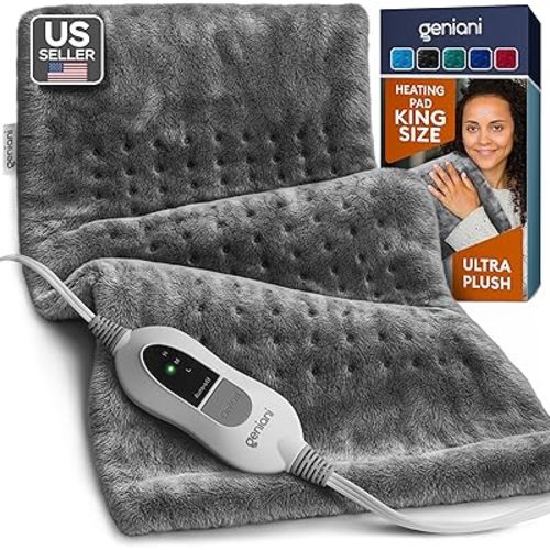 GENIANI Large Electric Heating Pad for Back Pain & Cramps Relief, FSA HSA Eligible, Auto Shut Off, Machine Washable, Heat Pad for Neck & Shoulder, 12×24"