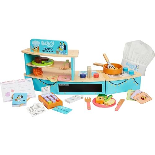 8th Wonder Wooden Bluey Toys Picnic Carrying Case, 30-Piece Picnic Basket Toy with Cutlery and Food Accessories, Outdoor Food Toys for Kids of Ages 3+