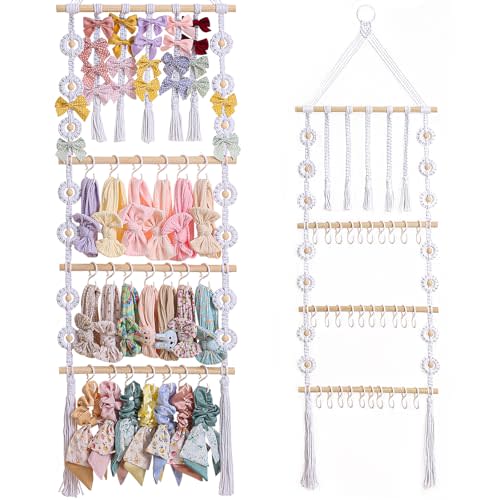 RDYEAAR Bow Organizer for Girls, Headband Organizer for Baby Girl, Bow Hanger for Girls, White Baby Girl Nursery Decor, Toddler Hair Accessory Organizer，Hanging Organizer