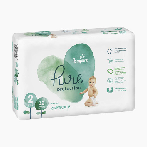 Pampers Pure Protection Disposable Diapers, Super Pack - Size 2, 74 Count