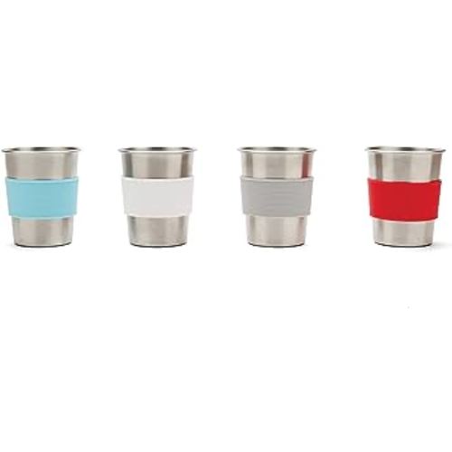 Red Rover Stainless Steel Colorful Kids' Cups with Silicone Sleeves, Set of 4, 10 ounce, Multicolored