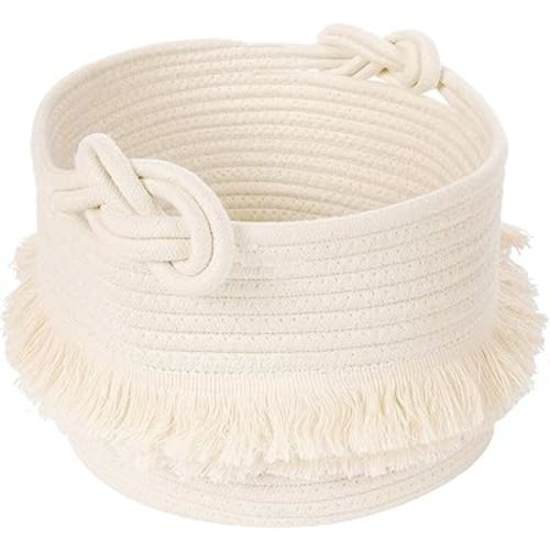 TIMEYARD Small Woven Storage Baskets Cotton Rope Decorative Hamper for Diaper, Blankets, Magazine and Keys, Cute Tassel Nursery Decor - Home Storage Container – 9.5'' x 7''