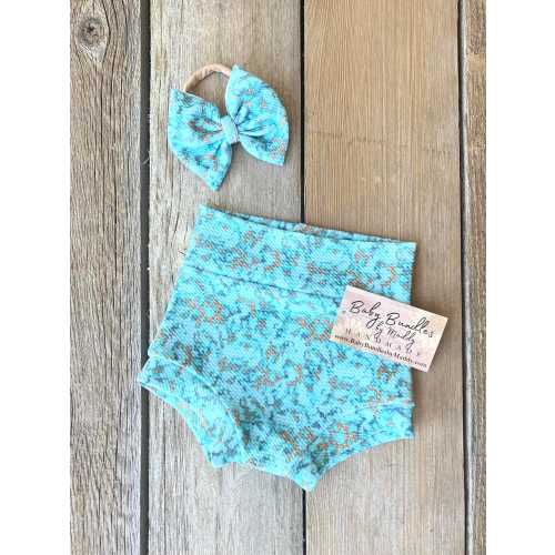 Turquoise Stone and Gold Glitter Bummy Shorts and Bow Set / Western Baby Girl Clothing / Baby Toddler Summer Clothing / Baby Accessories
