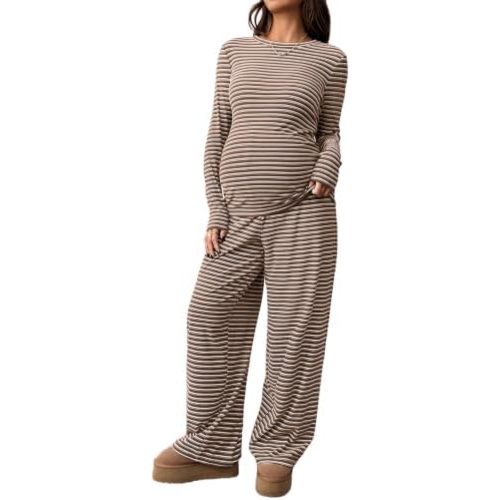 BLENCOT Maternity 2 Piece Outfits Striped Long Sleeve Pregnancy Set
