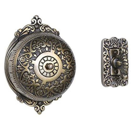 A29 Victorian Wireless Doorbell - Old Fashioned Door Bell with Manual Hand Turn Chime - Vintage Mechanical Ringer with Antique Brass Finish - Traditional Front Door Alarm, Antique Home Accessories