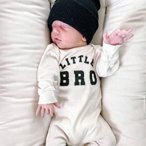 LITTLE BRO - Varsity - Baby Sleeper | Infant Bodysuit | Baby Bodysuit | Baby Graphic Tee | Infant Romper | Baby Sleeper | Sibling Outfits |