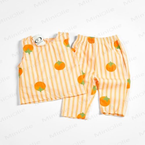 Baby Orange Vertical Stripe Sleeveless 2-piece Set