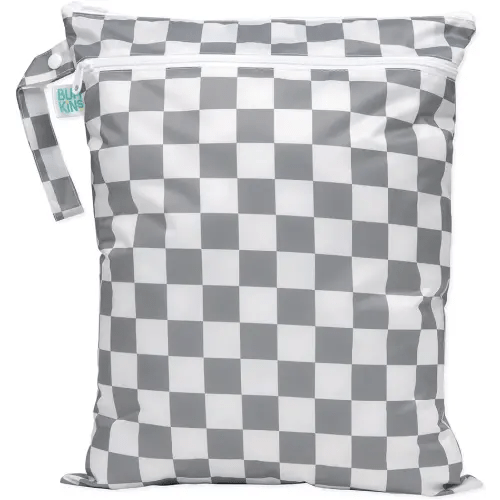 Bumkins Waterproof Wet Dry Bag for Baby, Travel, Swim Suit, Cloth Diapers, Pump Parts, Pool, Beach, Gym Clothes, Toiletry, Hook to Stroller, Daycare, Zipper Reusable Wetdry Packing Pouch, Gray Check