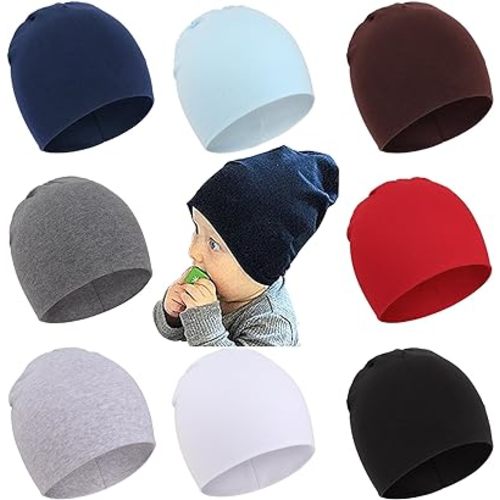 DRESHOW BQUBO 8 Pack Unisex Baby Beanie Hat Infant Toddler Kid Hats Baby Soft Cute Knit Cap Nursery Beanie