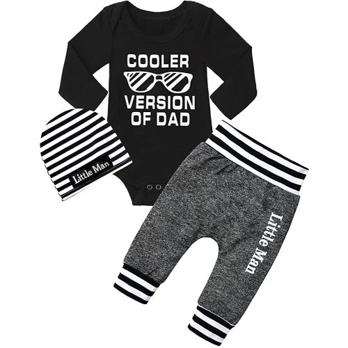 Fommy Newborn Baby Boy Clothes New to The Crew Letter Print Romper+ Pants+Hat 3PCS Outfit