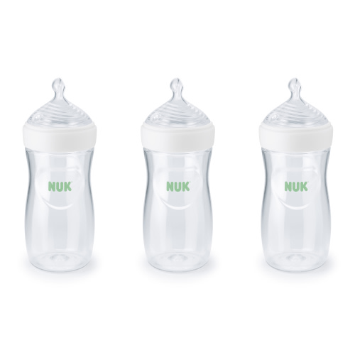 NUK Simply Natural Baby Bottle with SafeTemp, 9 oz, 3 Pack, Clear