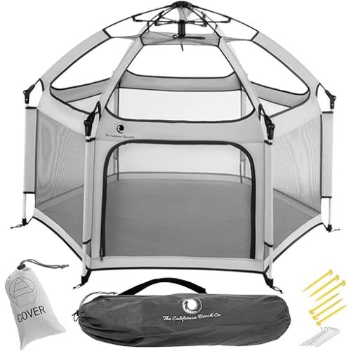 Light Grey POP 'N GO Baby Playpen - Indoor & Outdoor Playpen for Babies and Toddlers - Baby Beach Tent, Foldable, Portable W/Canopy & Travel Bag - Pop Up Pack and Play Yard