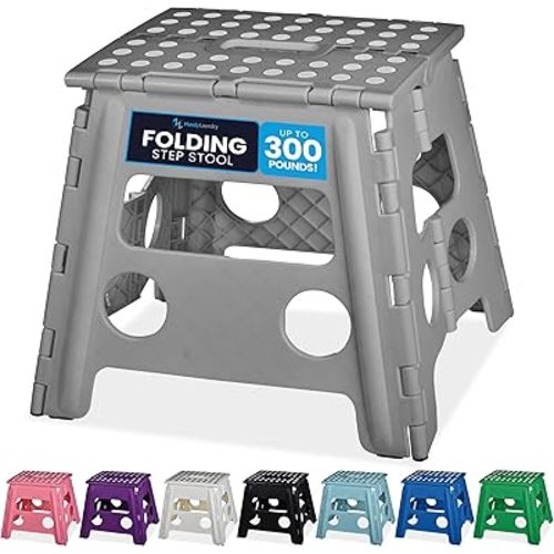 Handy Laundry Folding Lightweight Step Stool - Sturdy Enough to Support Adults and Safe Enough for Kids - Opens Easy with One Flip - Great for Kitchen, Bathroom or Bedroom (Grey - 13 inch)