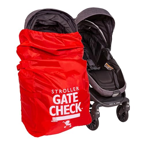 J.L. Childress Gate Check Bag for Single & Some Double Strollers - Travel Bag for Airplane, Fits Most Standard Baby Strollers, Airport Accessories for Gate Check, Flying Essentials - Red