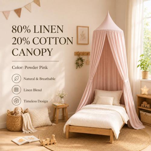 Pale Pink Linen Canopy | Boho Hanging Nursery Canopy for Girls Room