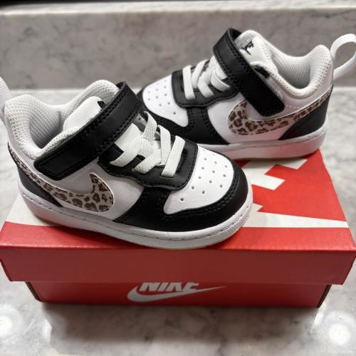 Nike Court Borough Low White Black Cheetah Toddler...
