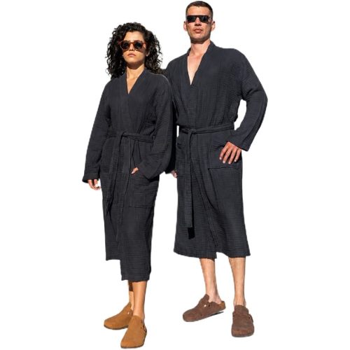 Muslin Unisex Bathrobe Women & Men, 100% Cotton Kimono Lightweight Robe | Long Robes Soft, Absorbent, Spa robes