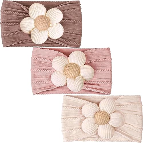 CÉLLOT Baby Flower Headbands Baby Girls Nylon Headbands Baby Essentials Stretchy Hairbands Handmade Hair Accessories for Newborn Infant Toddlers Kids (Pink,Cameo,Salmon)