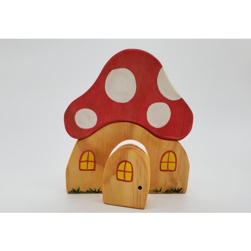 Mushroom House Wood Playset.  Great toys for boys and girls.  Waldorf and Montessori inspired.