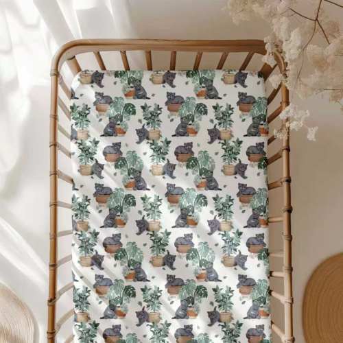 Meowstera Cat Crib Sheet