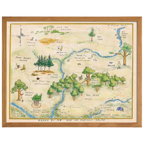Winnie Pooh Nursery Decor FRAMED - LARGE 11X14 - Toddler Baby Room Wall Art - Little Boys Bedroom Decor - Baby Shower Decorations - Vintage Hundred Acre Wood - Kids Wall Art - Girls Room Decoration