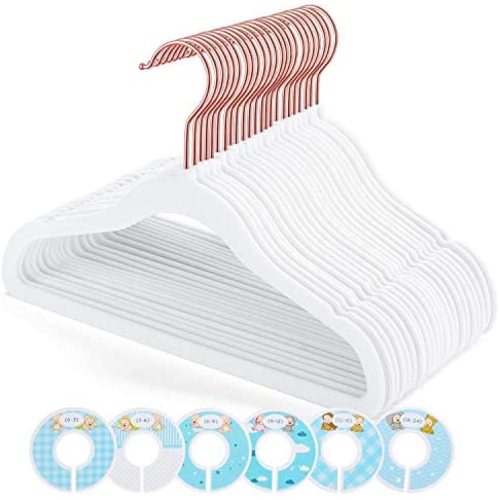 Smartor 50-Pack White Velvet Baby Hangers with Dividers for Baby Clothes, Newborn Clothes, Toddler Clothes, White Plastic Kids Hangers for Nursery, Infant, Toddler, Children, Newborn Essentials