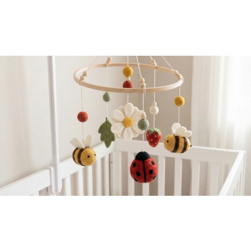 Felted Bee Baby Mobile | Spring Garden Nursery Decor