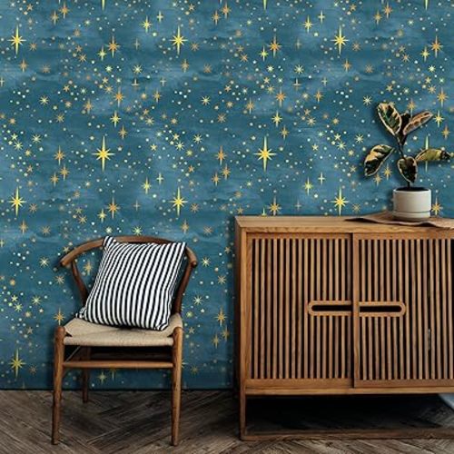 Navy Peel and Stick Wallpaper Gold Star Self Adhesive Contact Paper Sticker