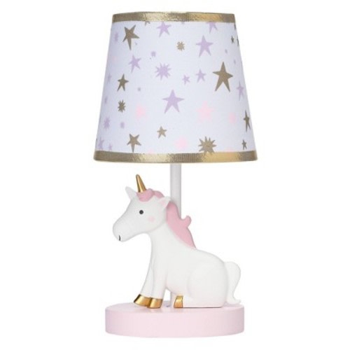 Bedtime Originals Lamp with Shade & Bulb  - Rainbow Unicorn: Polyresin Body, Empire Shade, Socket Push Through Switch