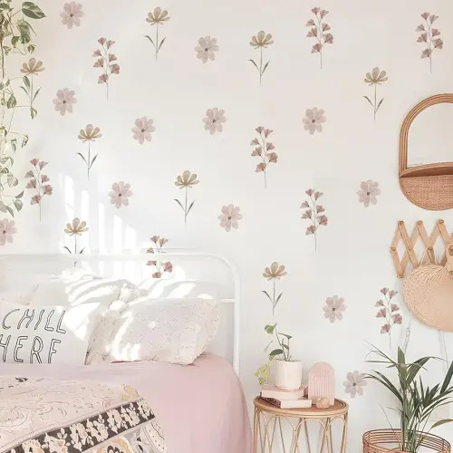YouRfocus Daisy Wall Decals | 84 PCS Boho Flower Stickers for Girls' Rooms, Playrooms, and Nurseries | Dual Layer Print for High Coverage | Removable Peel and Stick Wall Decor (Pink-B) | 12 Sheets