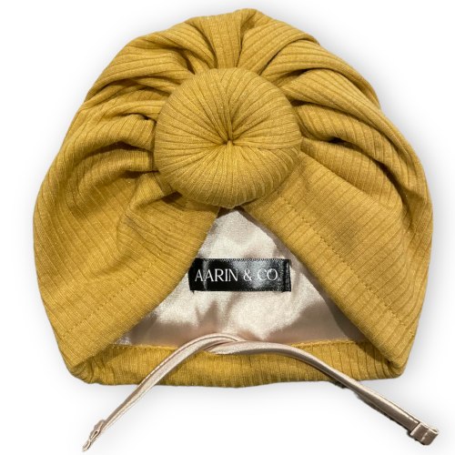 Adjustable Satin Lined Turban-Mustard Ribbed