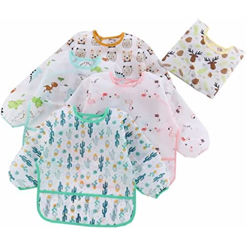 5 Pcs Long Sleeved Baby Toddler Bibs Waterproof Sleeved Bib 3-24 Months