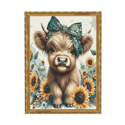 WFSposter Teal Highland Cow Wall Art Canvas Print Pictures 16"x24" Farmhouse Wall Decor Bedroom & Nursery Decor