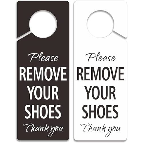 Please Remove Your Shoes - Plastic Door Knob Hanger Sign for Front Door, No Shoes in House