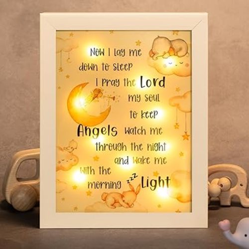 YLOVAN Baptism Gifts for Girl Boy - Baby Baptismal Nursery Decor Night Light Frame for Bedtime Prayer, Christening Dedication Catholic Godparents Gifts for Kids, Baby Shower (White)