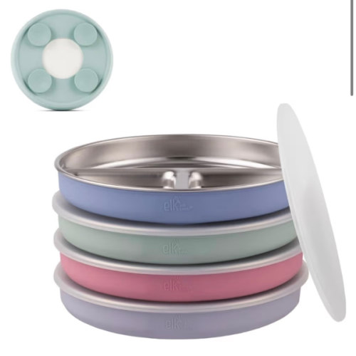 Elk and Friends Kids/Toddler 7.8" Stainless Steel Divided Plate + Lid | 4pk