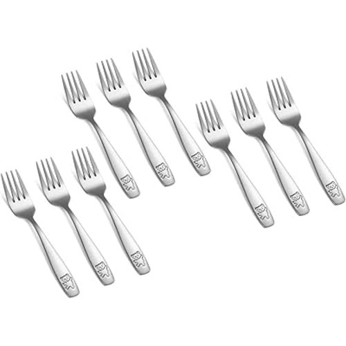 Pimoys 9 Pieces Toddler Forks Kids Fork, Kids Silverware Stainless Steel Childrens Safe Flatware Metal Baby Utensils Set Small Forks for Self Feeding, Dishwasher Safe