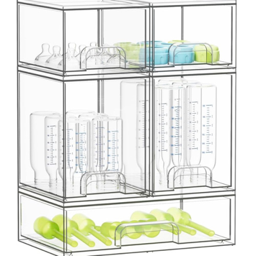 SpaceAid Bottle Storage Organizer Baby - Acrylic Bottles Station Organizer Container, Stackable Clear Drawers for Countertop, Vanity, Bathroom, Cabinet, Pantry Organization, 5 Pack, 2S2M1L, 15.4" H