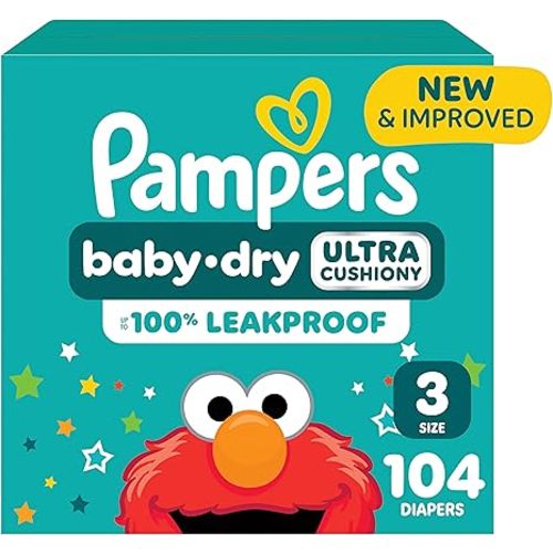 Pampers Diapers - Baby Dry - Size 3, 104 Count, Absorbent Disposable Infant Diaper (Packaging May Vary)