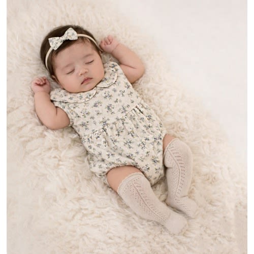 Baby Girl Cotton Floral VIOLETTA collar Romper | OPTION SETS| socks + Bow + Cardigan